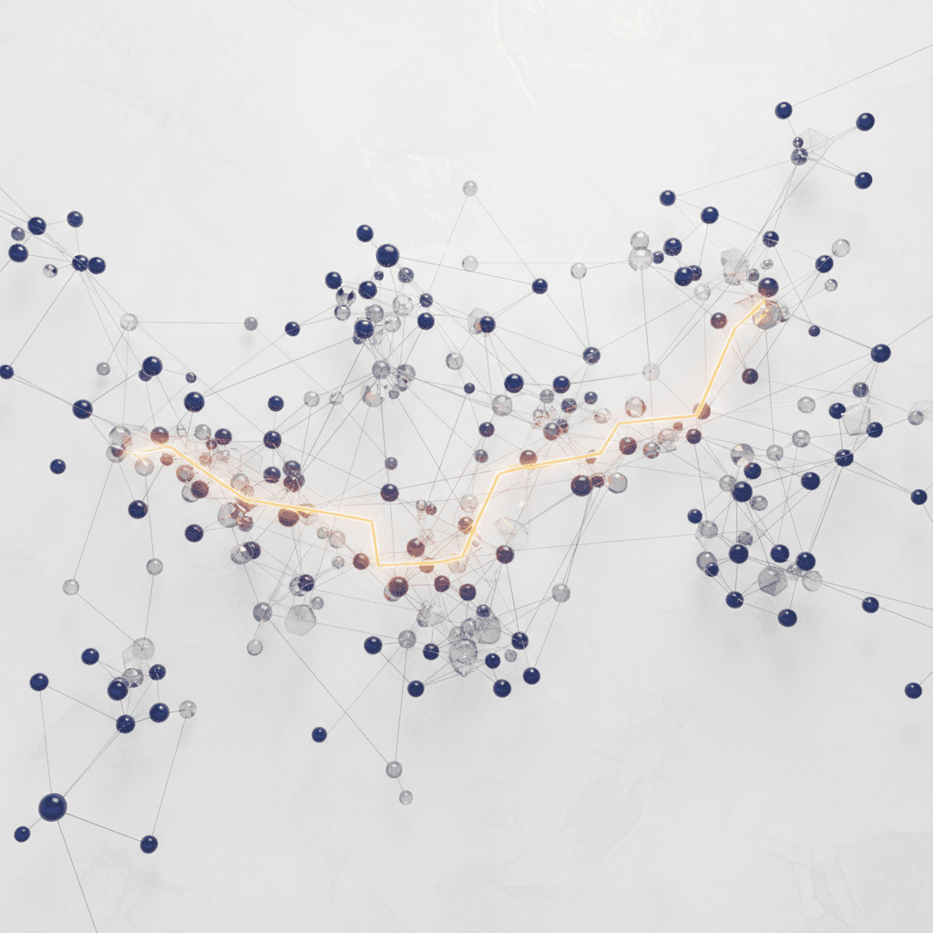 Enterprise knowledge graph with illuminated query path through connected concepts